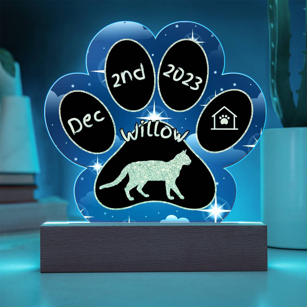 Serrade Petit cat 7" acrylic Gotcha Day plaque with custom paw print