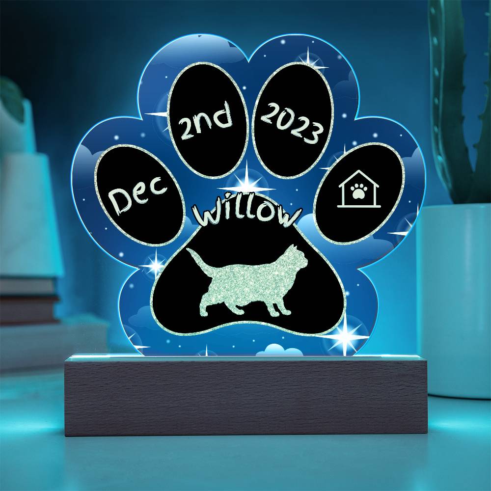 7" Acrylic Paw Print Plaque - Chartreux Cat Personalized Gotcha Day Keepsake