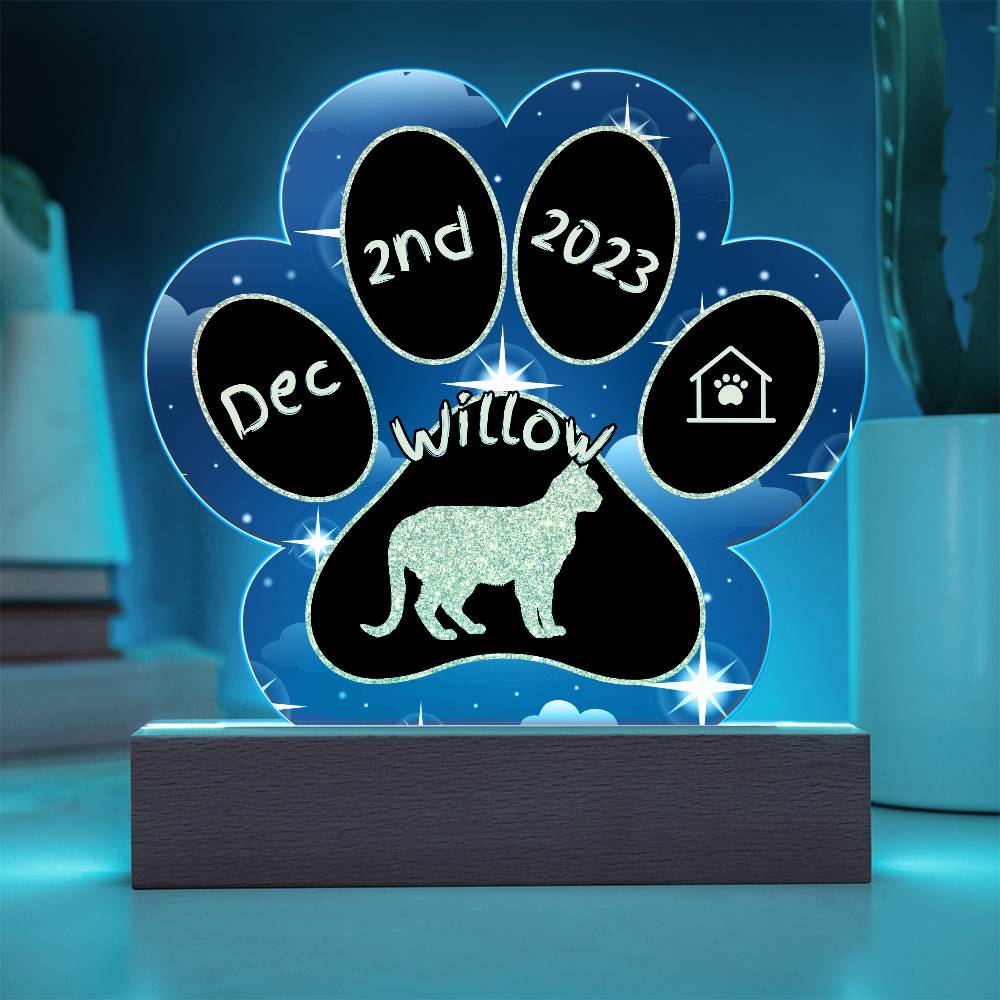 Australian Mist Cat Gotcha Day Plaque - Custom 7" LED Acrylic Paw Print Pet Adoption Gift