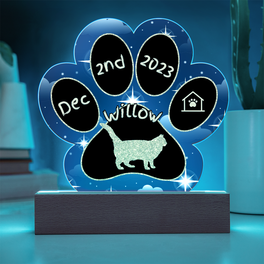 Balinese Cat Gotcha Day Plaque - Personalized 7" LED Acrylic Paw Print Gift for Cat Lovers