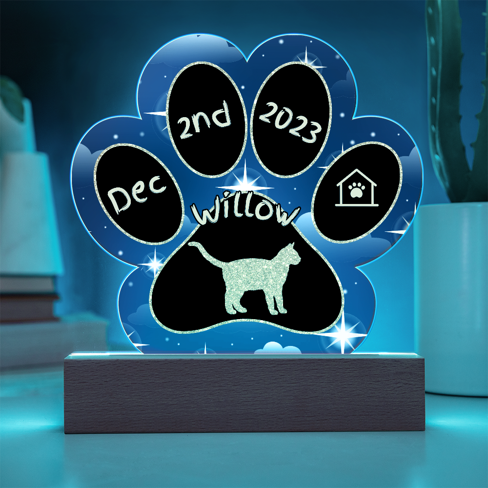 Thai Cat Gotcha Day Plaque - Personalized 7" LED Acrylic Paw Print Pet Gift