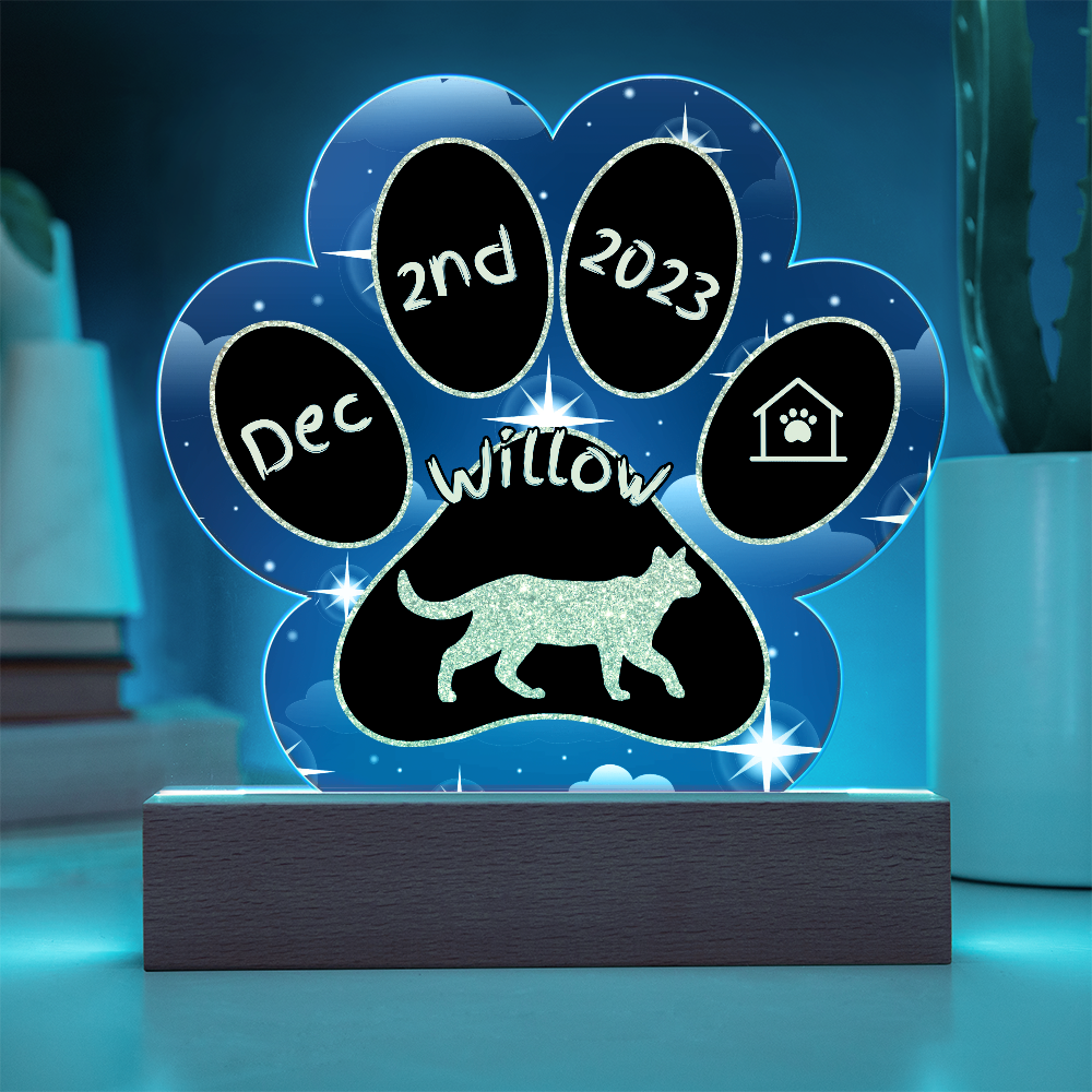Cyprus Cat Gotcha Day Plaque - Custom 7" LED Acrylic Paw Print Pet Adoption Keepsake Gift