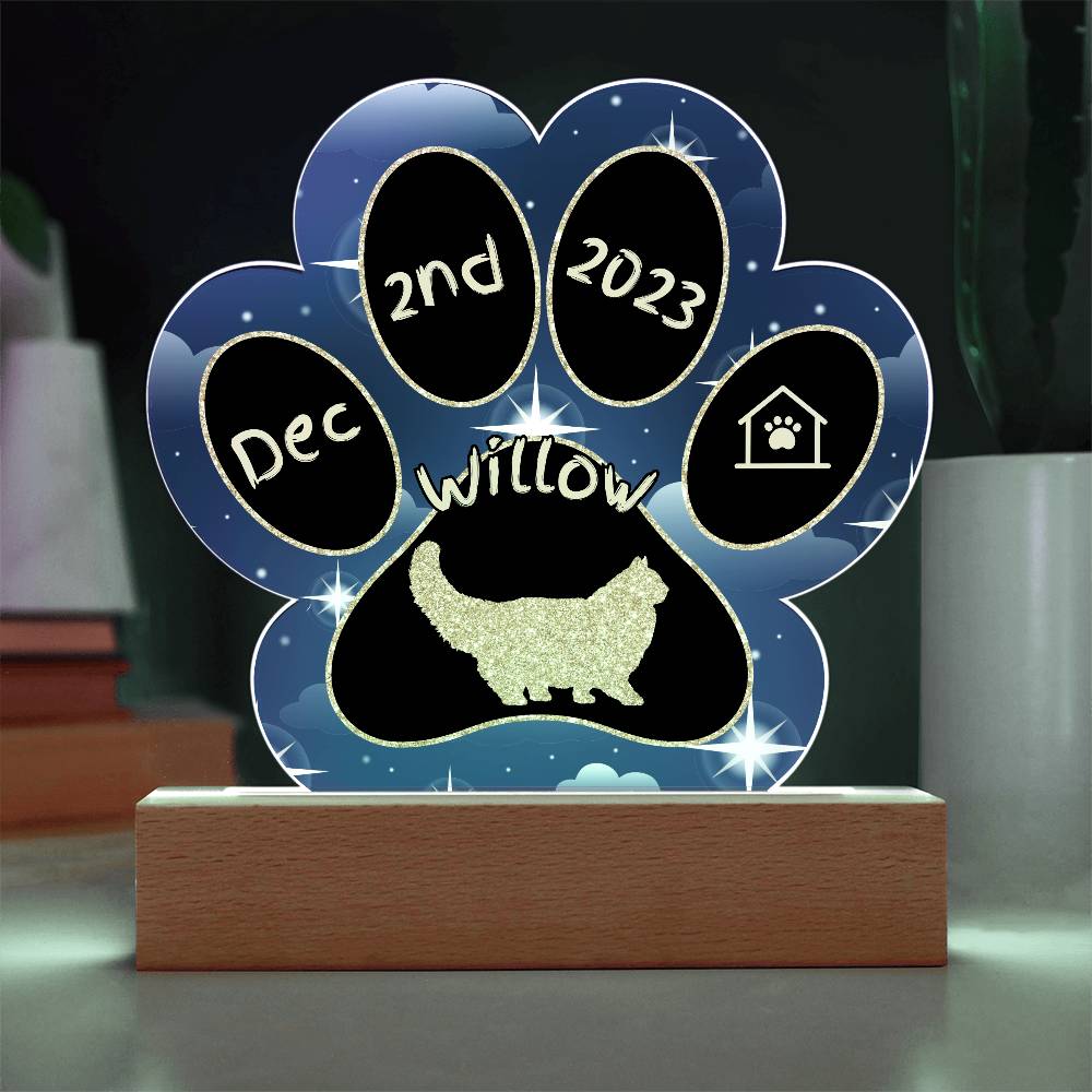 Persian Cat Gotcha Day Plaque - Custom 7" LED Acrylic Paw Print Welcome Home Gift