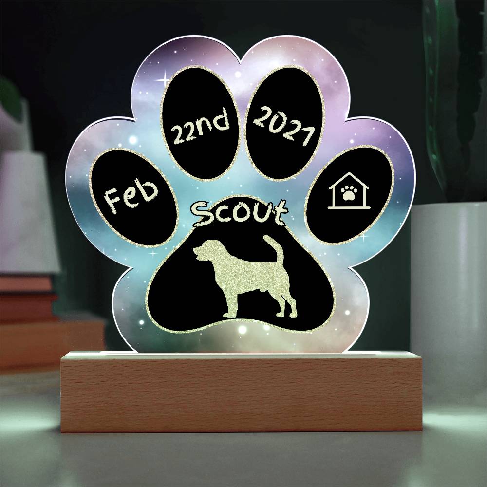Beagle personalized Gotcha Day acrylic dog plaque - 7" paw print keepsake
