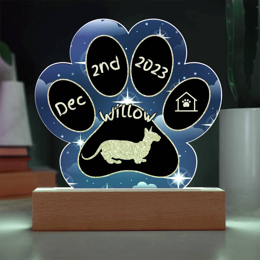 7" Acrylic Paw Print Plaque - Minskin Cat Personalized Gotcha Day Keepsake