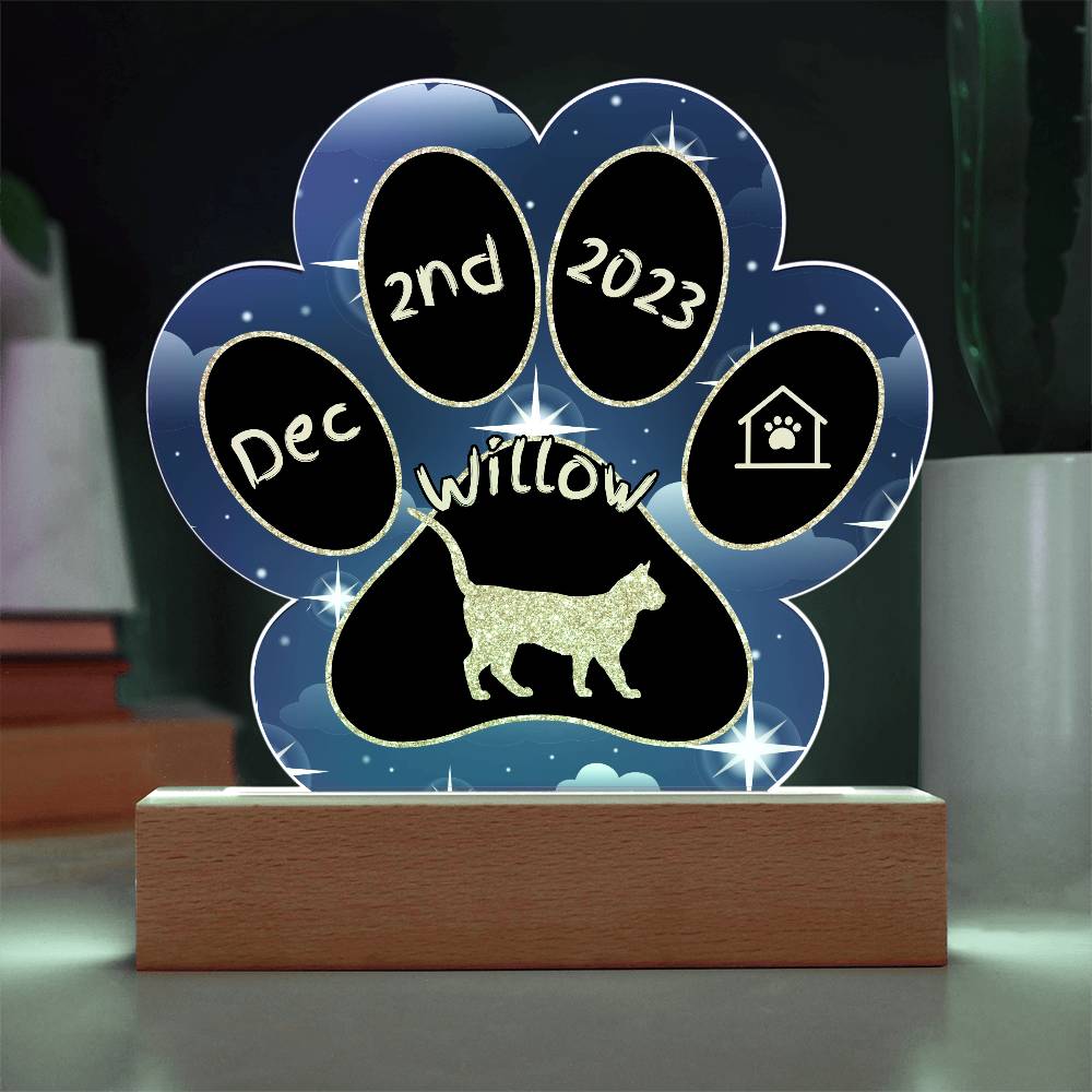 Bengal Cat Gotcha Day Plaque - Personalized 7" LED Acrylic Paw Print Rescue Cat Celebration Gift
