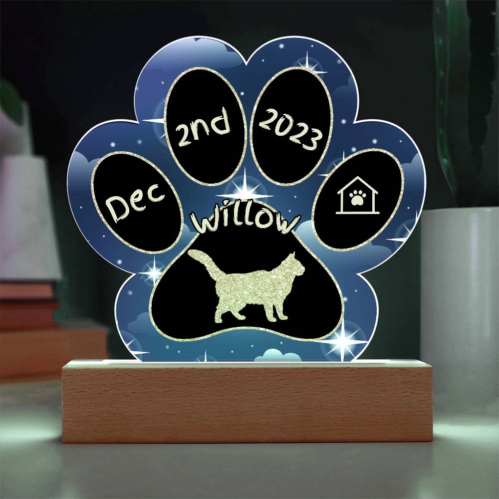 7" Acrylic Paw Print Plaque - Nebelung Cat Custom Gotcha Day Gift Keepsake