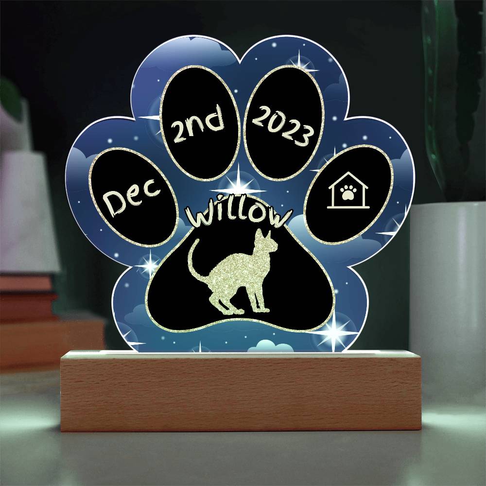 Oregon Rex cat 7 inch custom Gotcha Day paw print acrylic keepsake