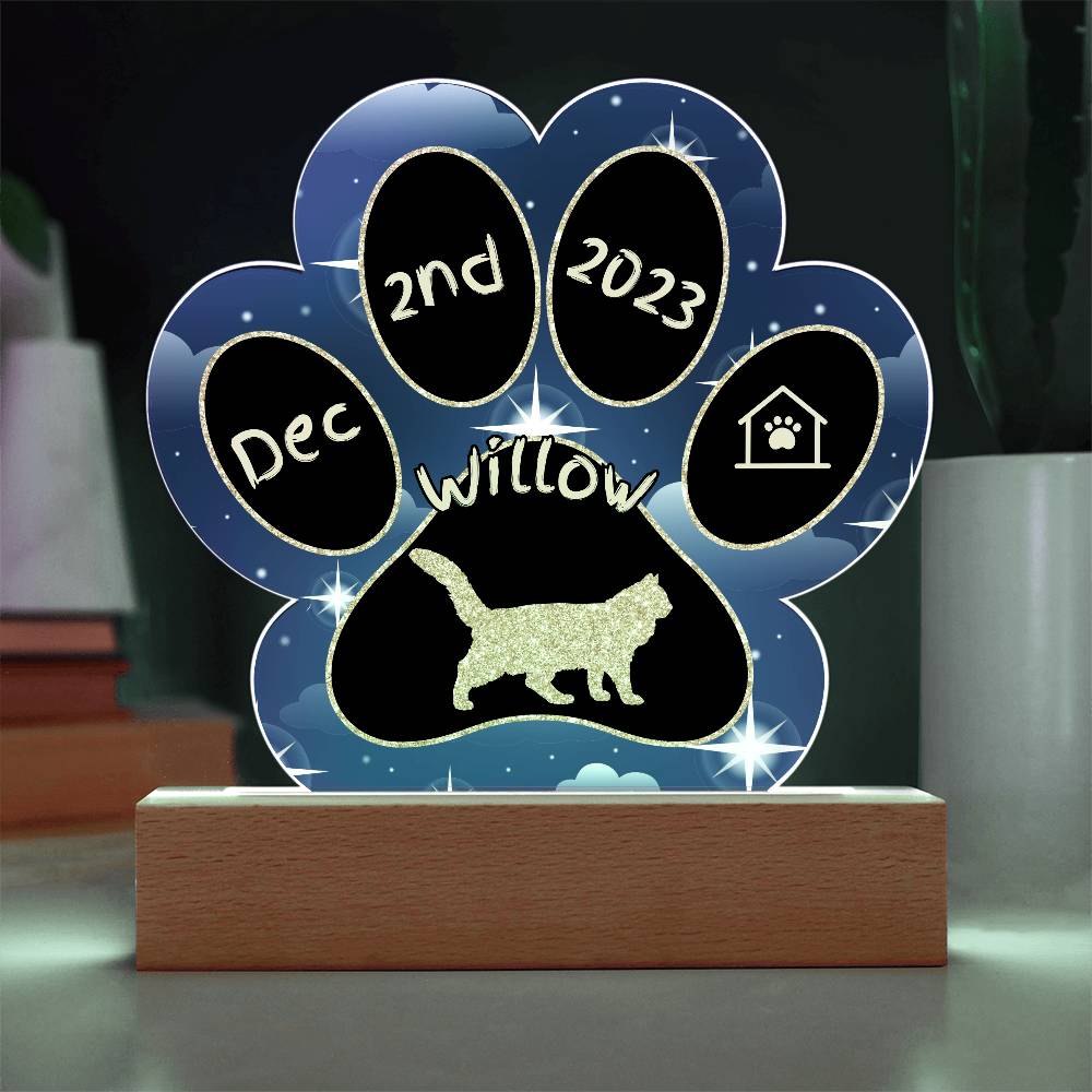 Aphrodite Giant Cat Gotcha Day Plaque - Custom 7" LED Acrylic Paw Print Adoption Memory Gift