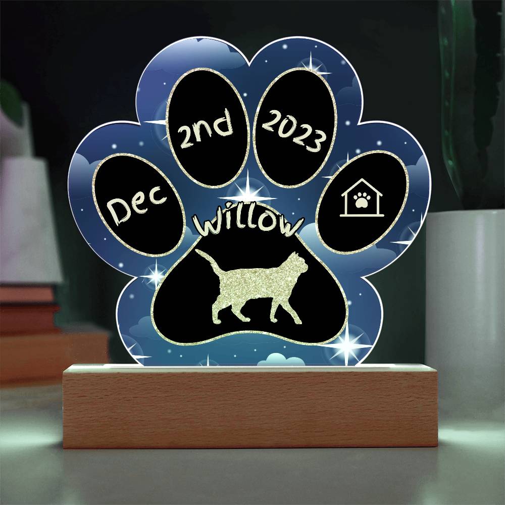 American Shorthair Cat Gotcha Day Plaque - Custom 7" LED Acrylic Paw Print Pet Celebration Gift