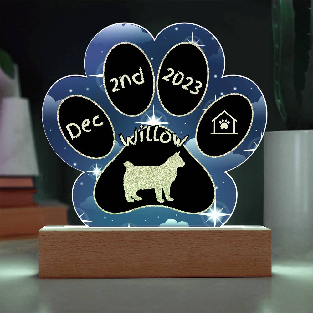 Pixiebob Cat Gotcha Day Plaque - Custom 7" LED Acrylic Paw Print Adoption Day Gift