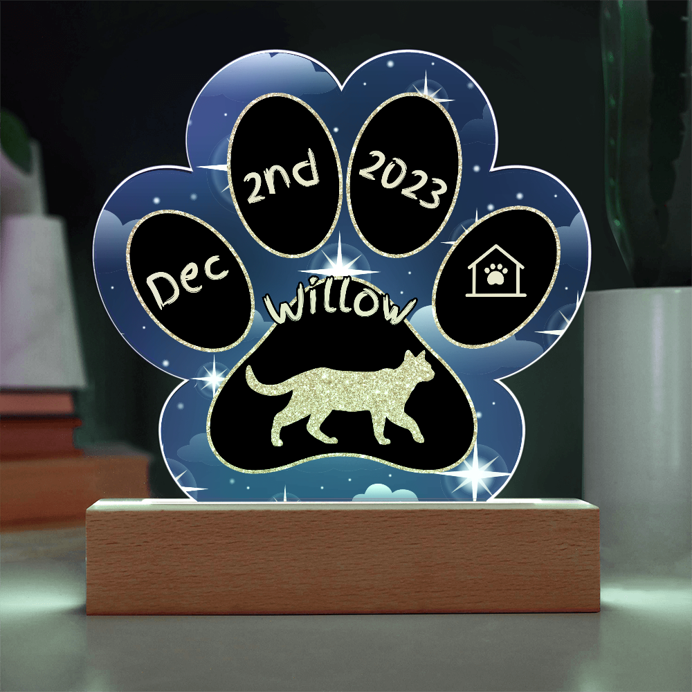 Cyprus Cat Gotcha Day Plaque - Custom 7" LED Acrylic Paw Print Pet Adoption Keepsake Gift