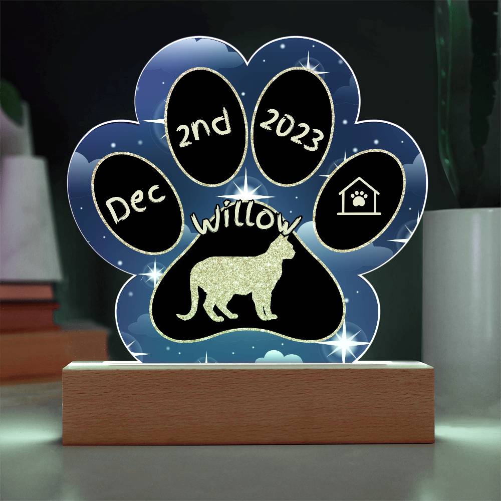 Australian Mist Cat Gotcha Day Plaque - Custom 7" LED Acrylic Paw Print Pet Adoption Gift