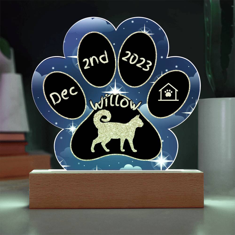 American Ringtail Cat Gotcha Day Plaque - Personalized 7" LED Acrylic Paw Print Gift for Cat Moms