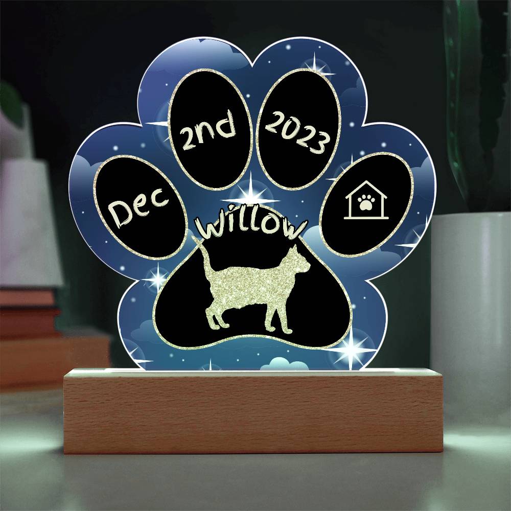 Arabian Mau Cat Gotcha Day Plaque - Personalized 7" LED Acrylic Paw Print Gift for Proud Cat Owners