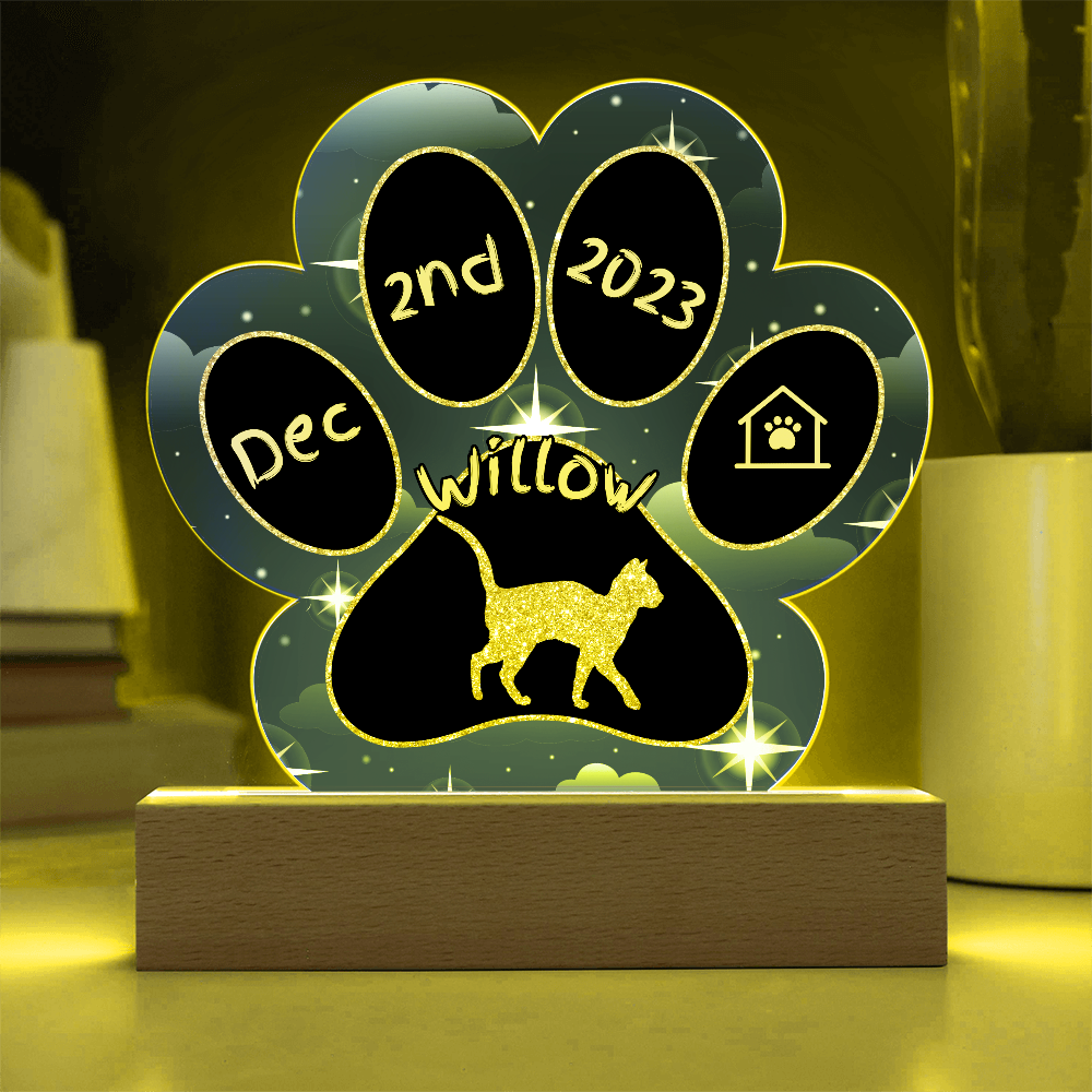 Abyssinian Cat Gotcha Day Plaque - Personalized 7" LED Acrylic Paw Print Gift for Cat Lovers