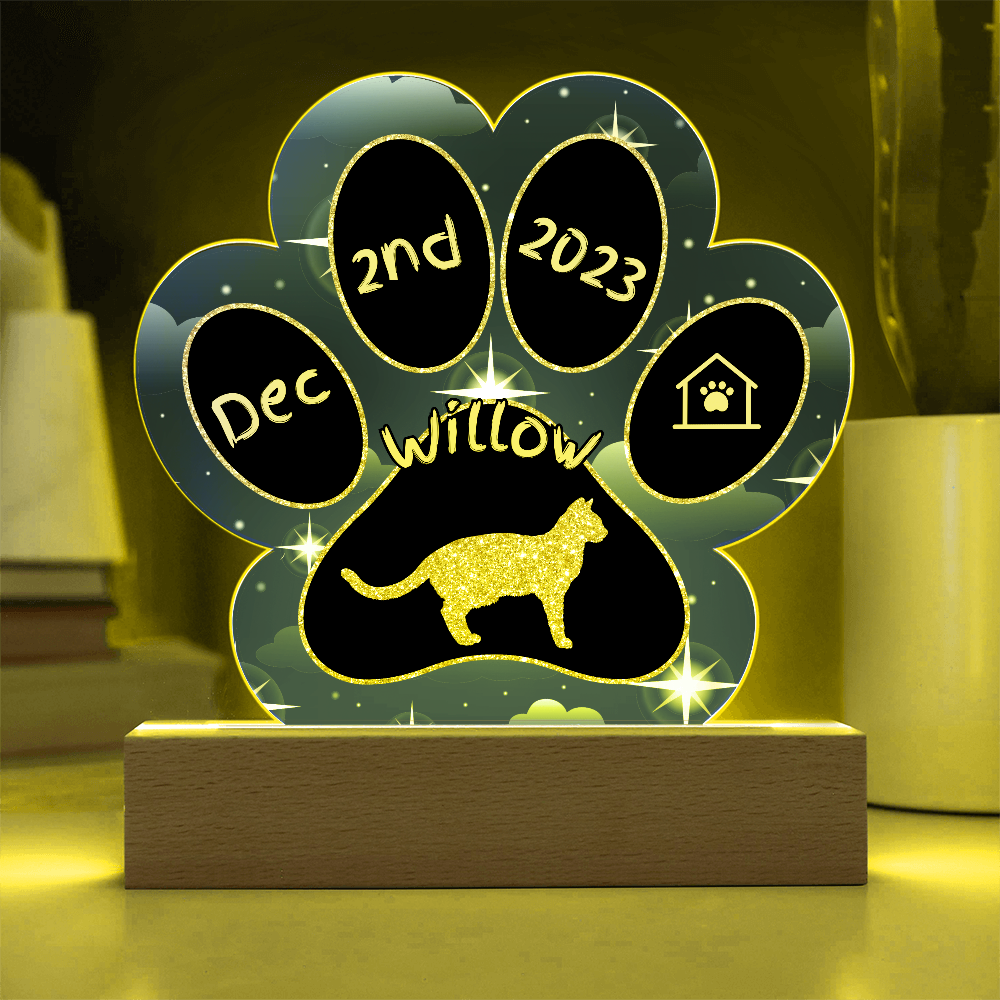 Ocicat cat 7 inch personalized Gotcha Day paw print acrylic plaque