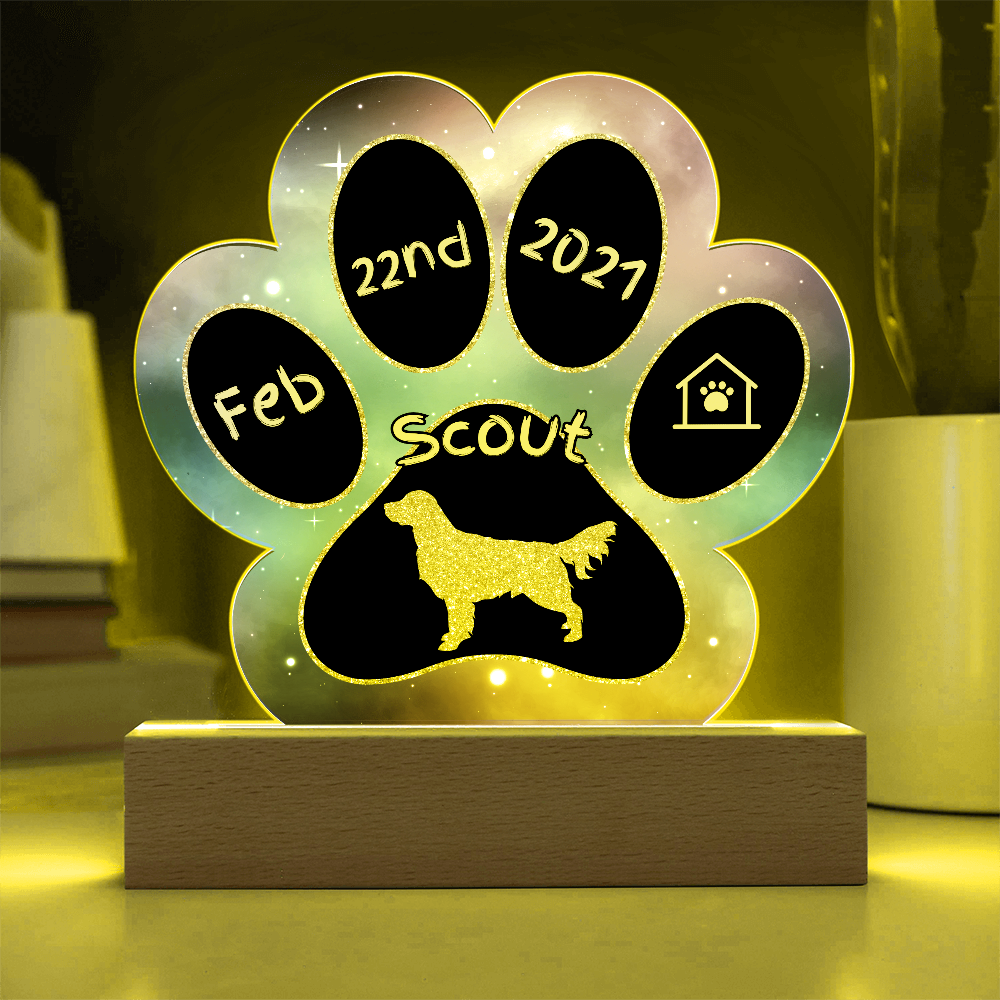 Golden Retriever personalized Gotcha Day acrylic dog plaque - 7" paw print sign