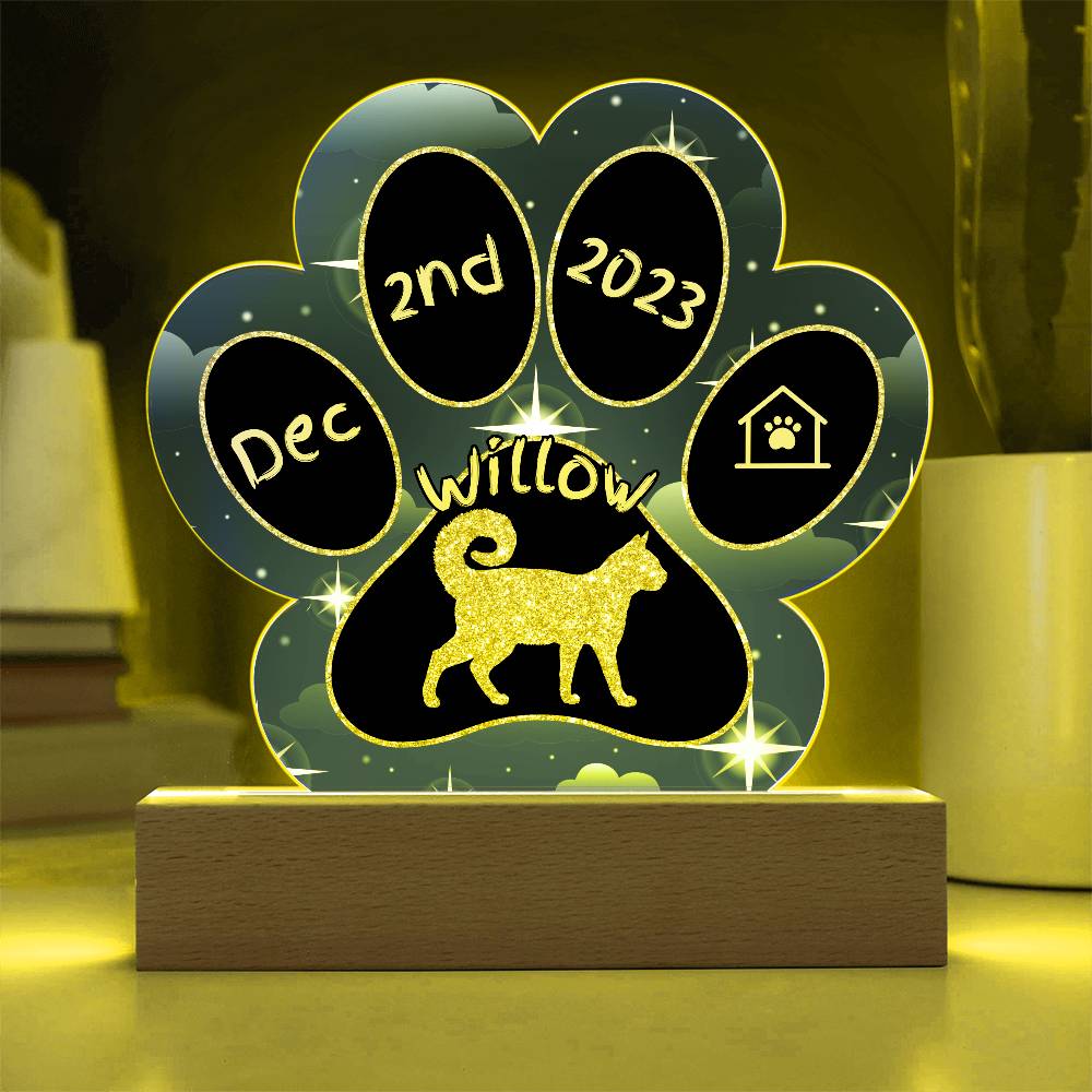 American Ringtail Cat Gotcha Day Plaque - Personalized 7" LED Acrylic Paw Print Gift for Cat Moms