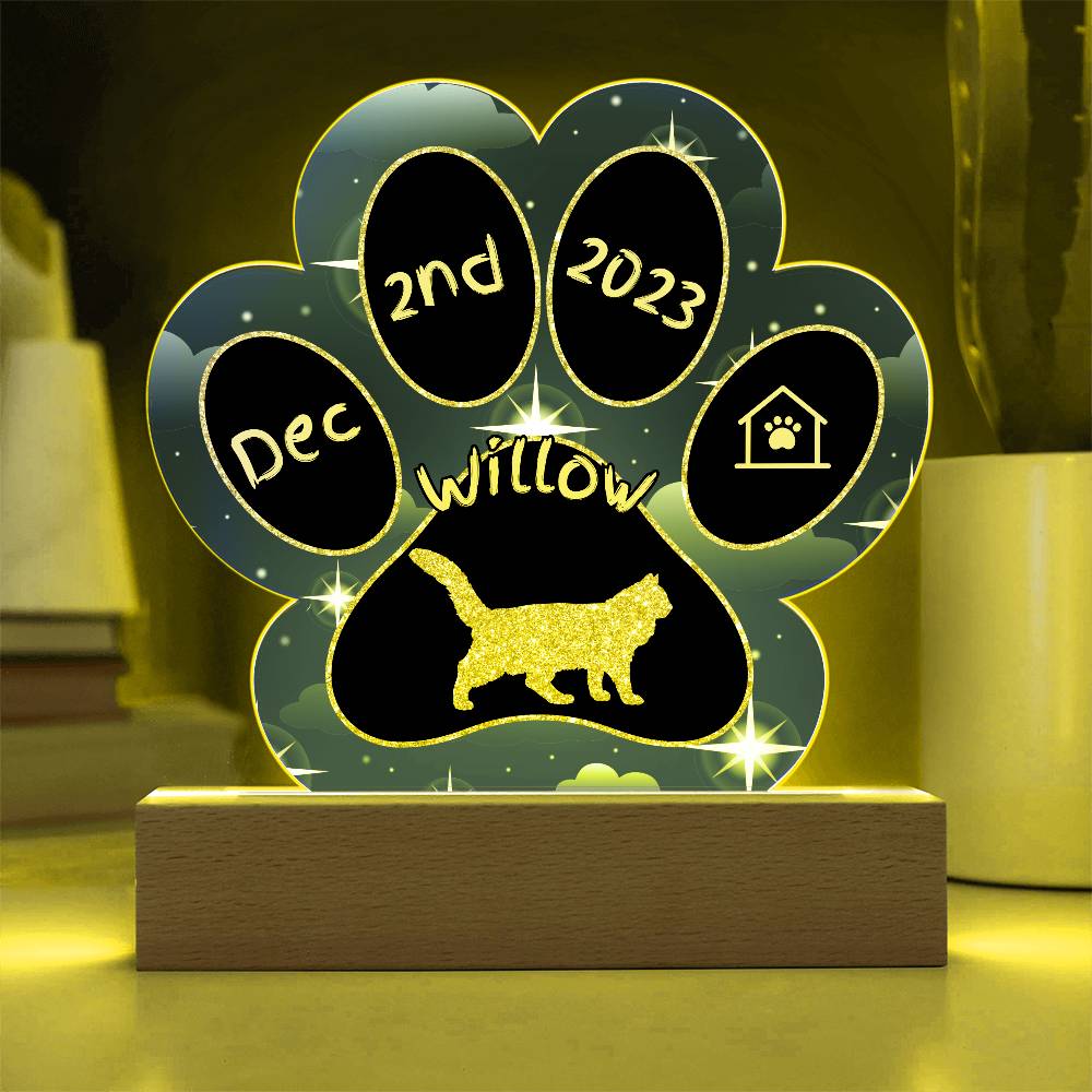 Aphrodite Giant Cat Gotcha Day Plaque - Custom 7" LED Acrylic Paw Print Adoption Memory Gift