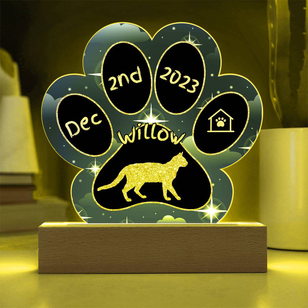 Serrade Petit cat 7" acrylic Gotcha Day plaque with custom paw print