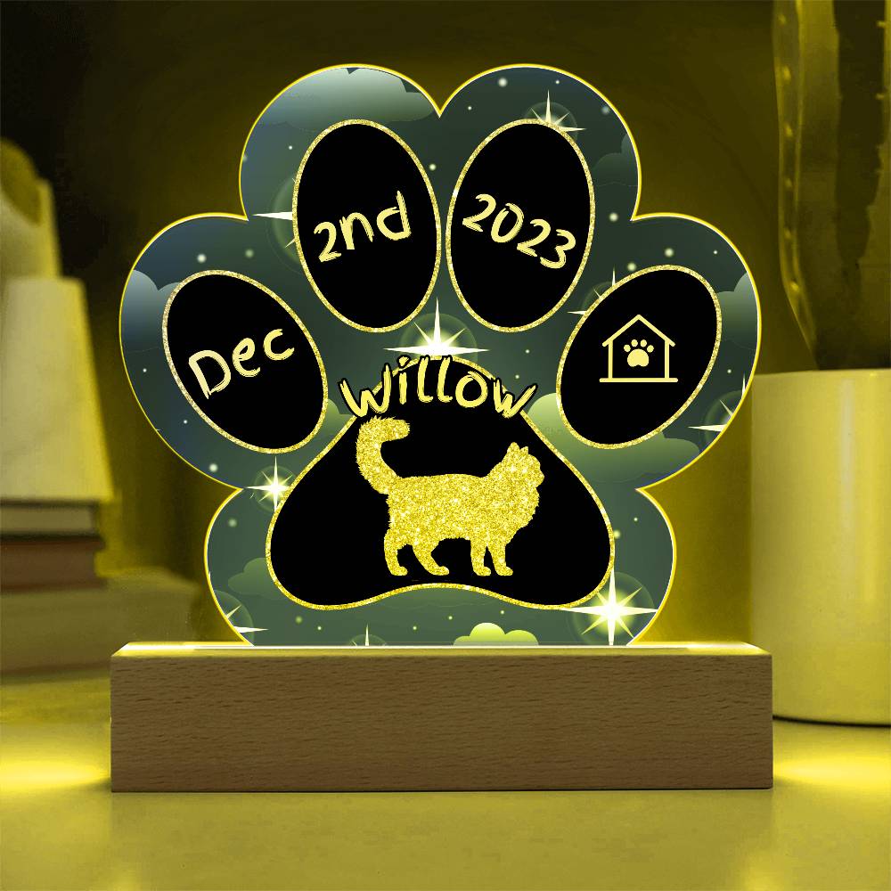 Asian Semi-Longhair Cat Gotcha Day Plaque - Personalized 7" LED Acrylic Paw Print Rescue Keepsake