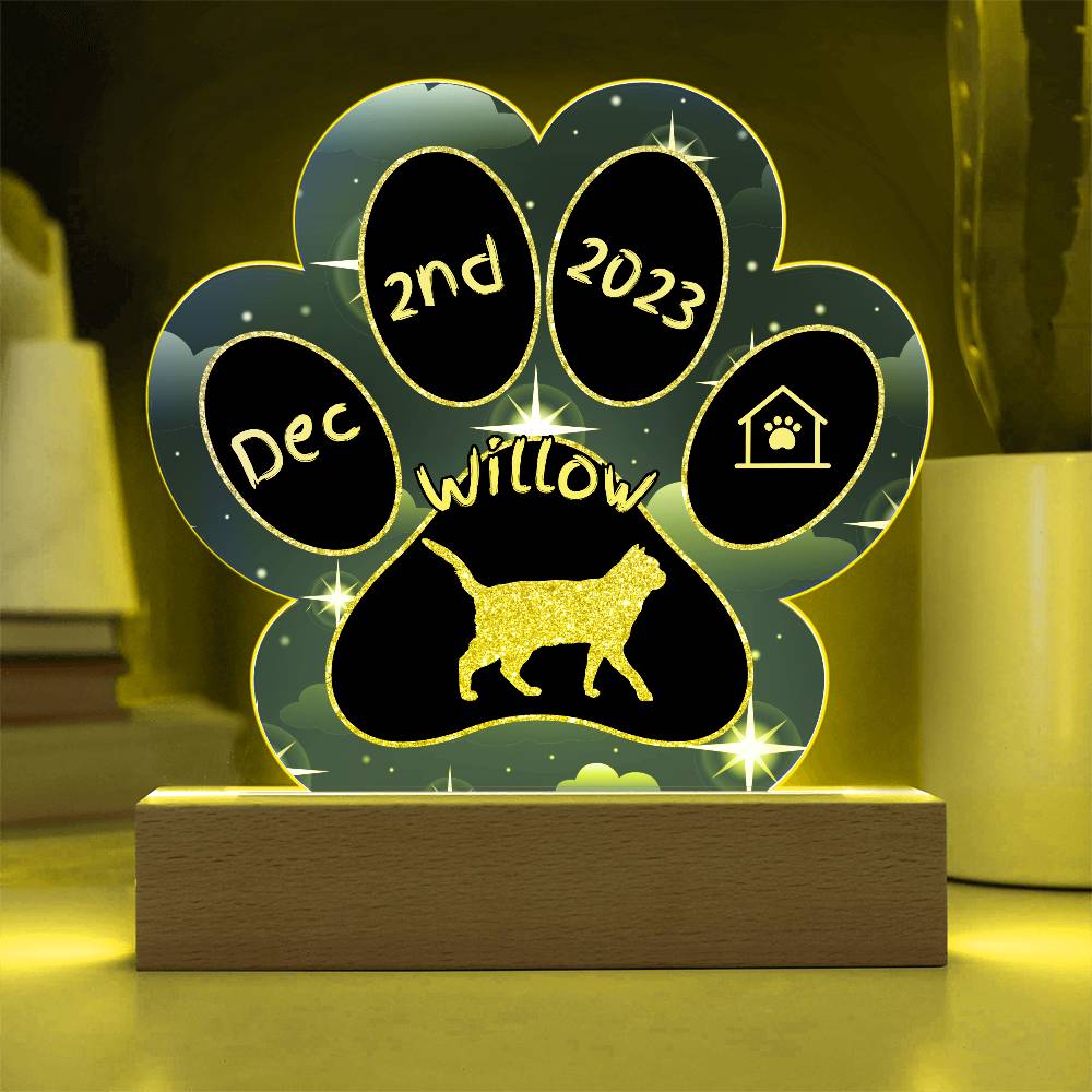 American Shorthair Cat Gotcha Day Plaque - Custom 7" LED Acrylic Paw Print Pet Celebration Gift