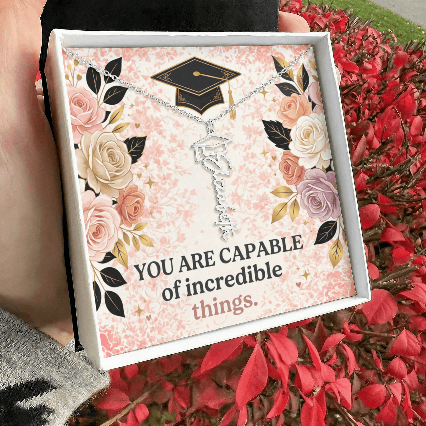 Shop our premium you are capable of incredible things graduation cap name necklace from MySisterIsASurvivor.