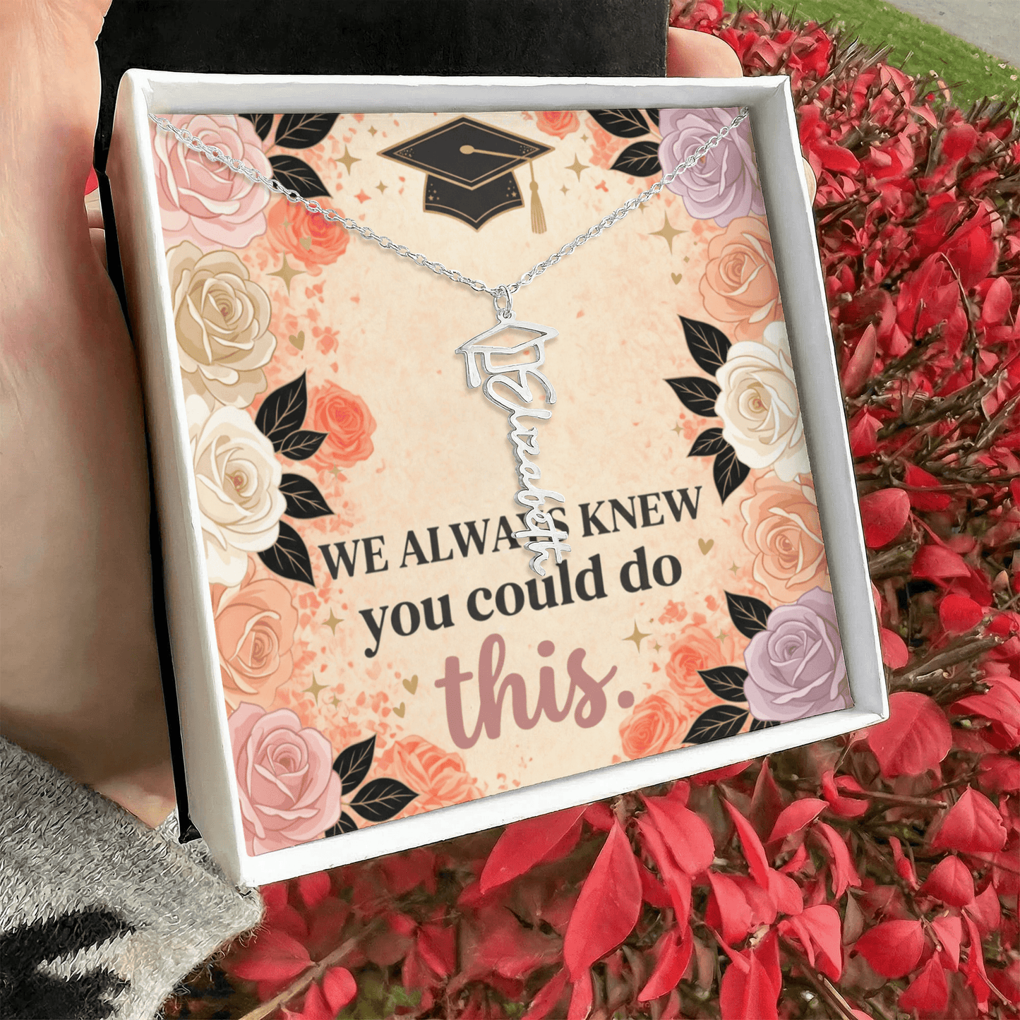 Shop our premium we always knew you could do this graduation cap name necklace from MySisterIsASurvivor.