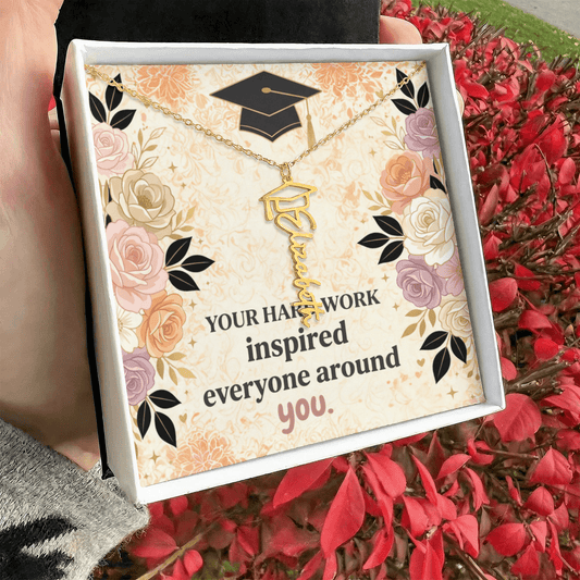 Shop our your hard work inspired everyone around you graduation cap name necklace featuring the Polished Stainless Steel style option from MySisterIsASurvivor.
