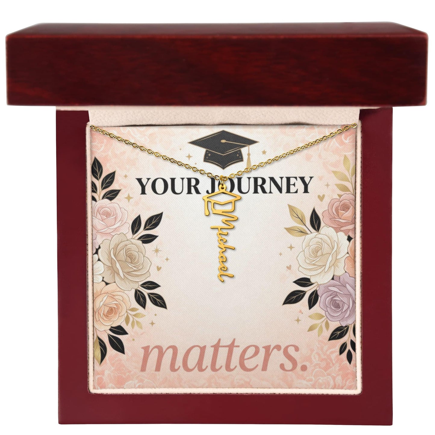 Shop our premium your journey matters graduation cap name necklace from MySisterIsASurvivor.