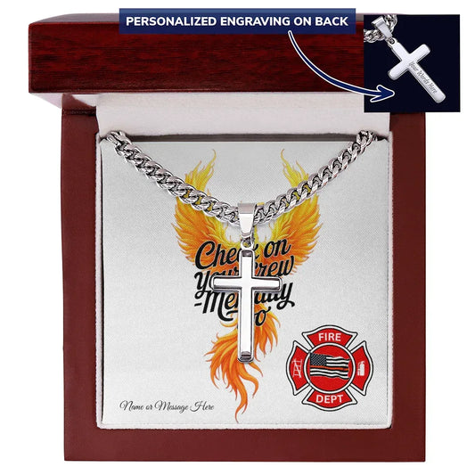 Firefighter cross necklace reminding to check on your crew mentally too and support firefighter wellness