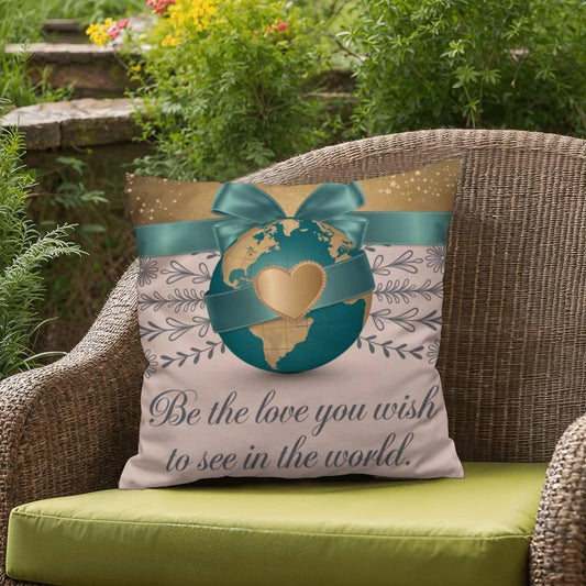 Shop our be the love you wish to see self care pillow featuring the 18" x 18" style option from MySisterIsASurvivor.