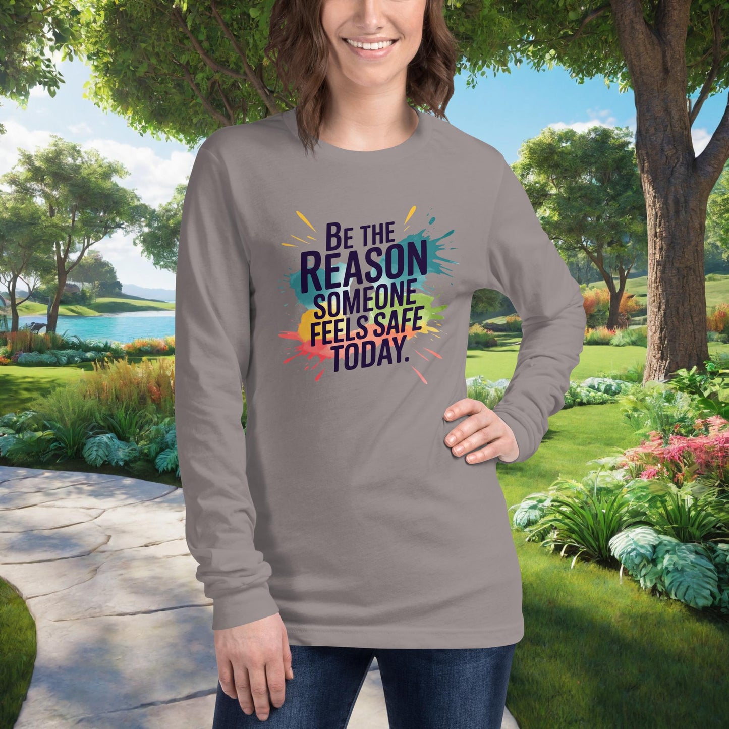Be The Reason Someone Feels Safe Today Unisex Long Sleeve T-Shirt, Personalized Support Gift for Survivors, Advocates & Mental Health - MySisterIsASurvivor