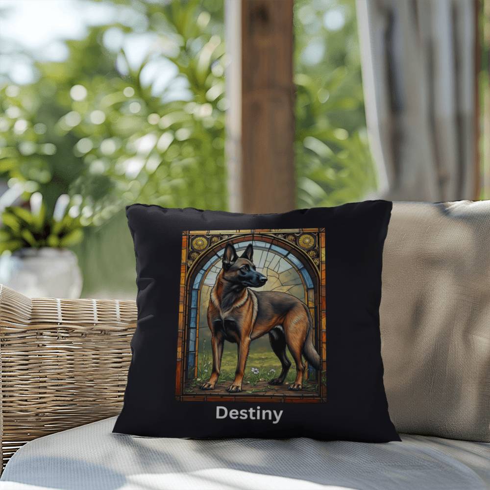 Fawn Sable Belgian Malinois Pillow, custom stained glass art gift for dog lovers and families