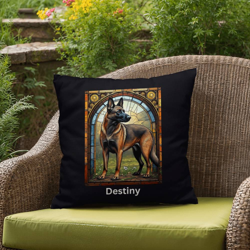 Fawn Sable Belgian Malinois Pillow, custom stained glass art gift for dog lovers and families