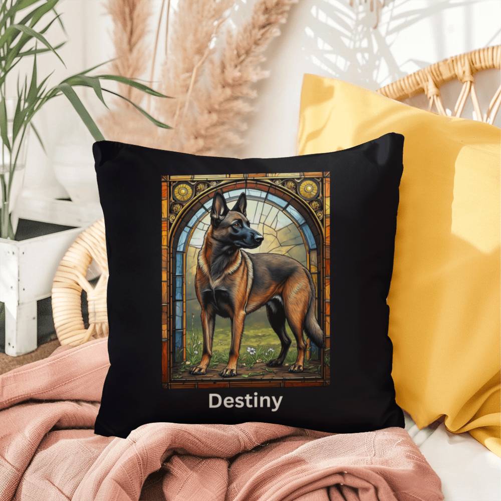 Fawn Sable Belgian Malinois Pillow, custom stained glass art gift for dog lovers and families