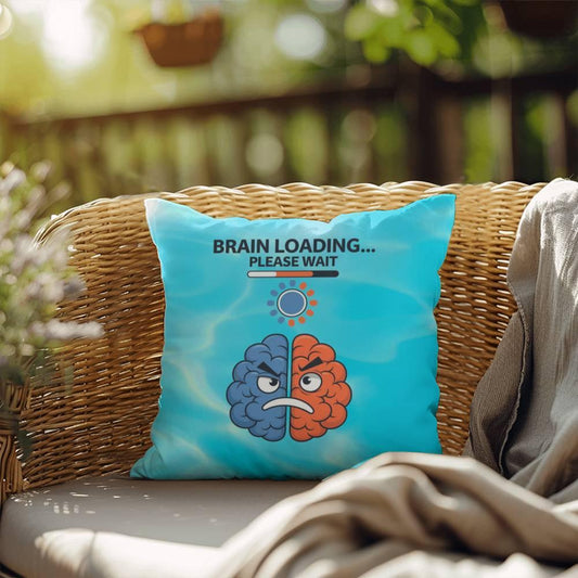 Shop our brain loading please wait indoor outdoor pillow featuring the 18" x 18" style option from MySisterIsASurvivor.