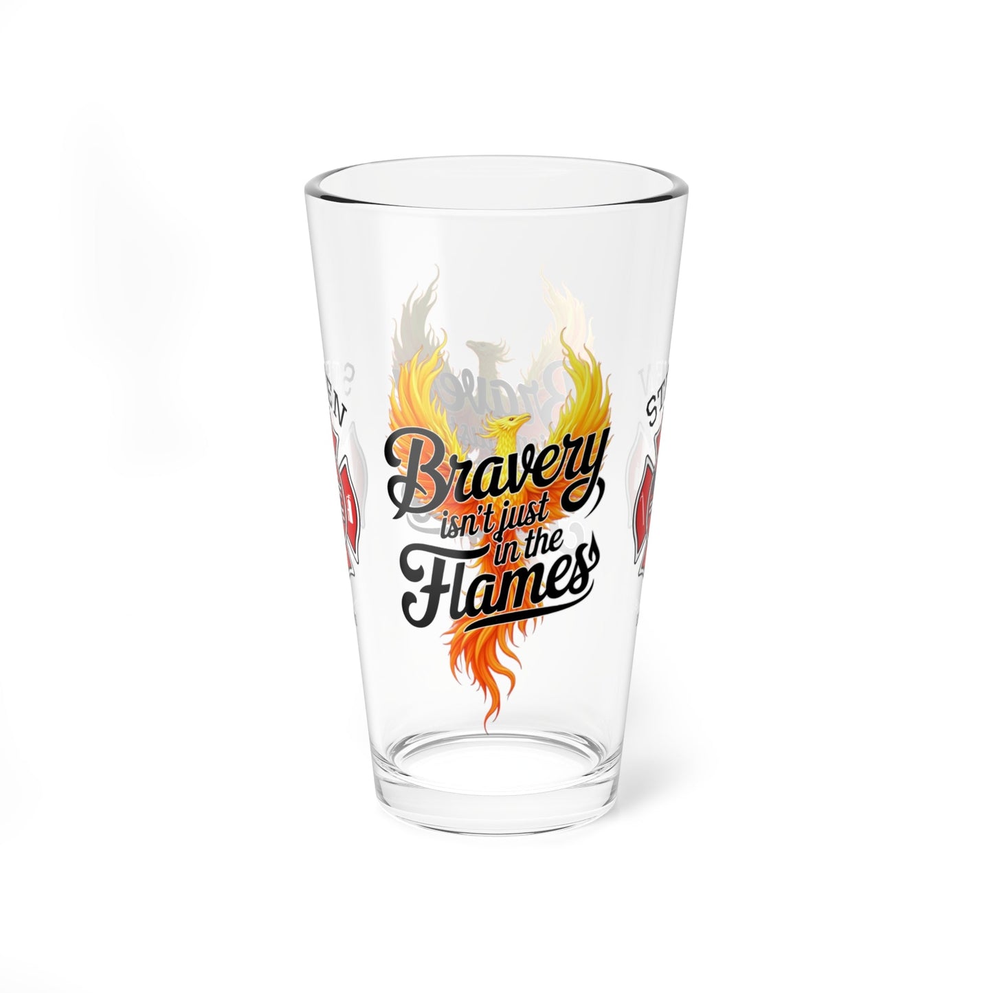 Courage and mental health support pint glass for firefighters who show bravery in and out of the flames. - MySisterIsASurvivor