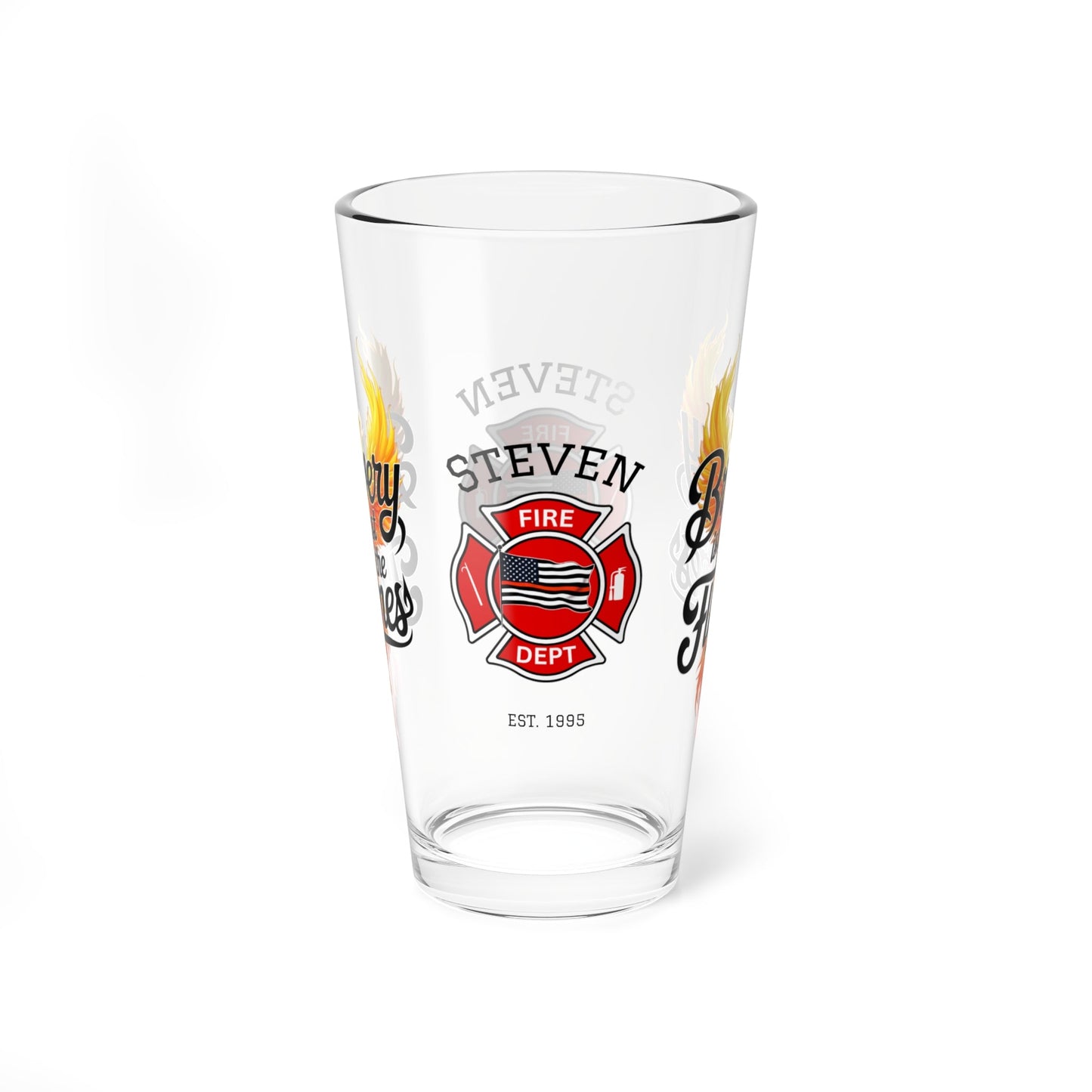 Courage and mental health support pint glass for firefighters who show bravery in and out of the flames. - MySisterIsASurvivor