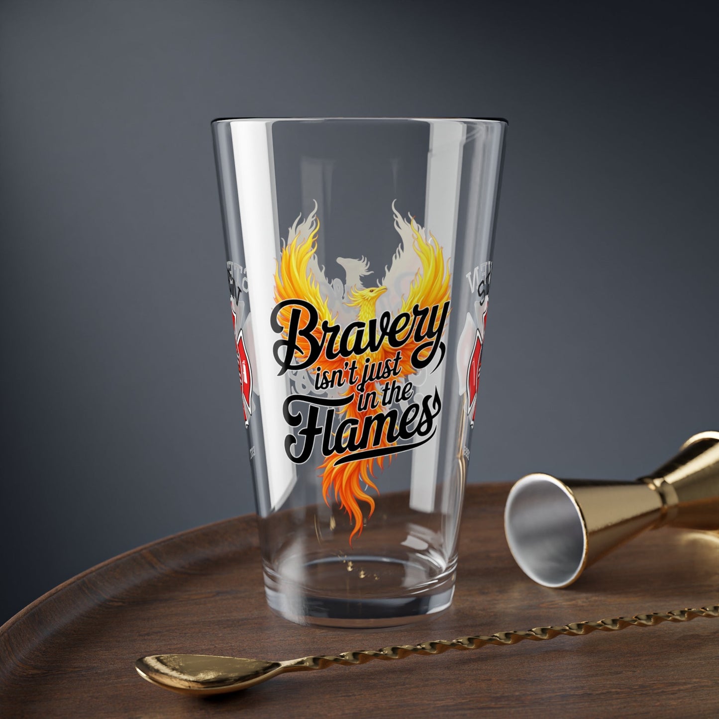 Courage and mental health support pint glass for firefighters who show bravery in and out of the flames. - MySisterIsASurvivor
