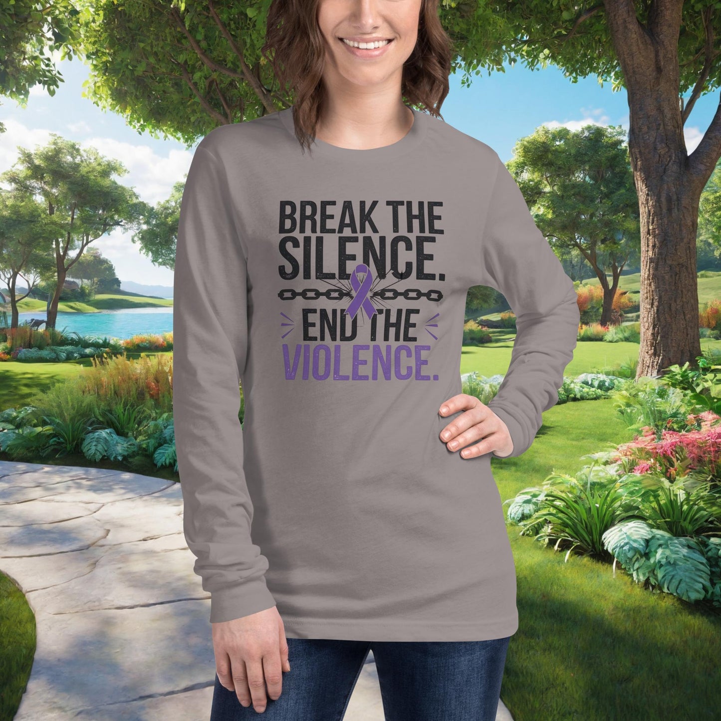 Break The Silence. End The Violence on Unisex Long Sleeve T-Shirt, domestic violence awareness, empowerment, survivor support