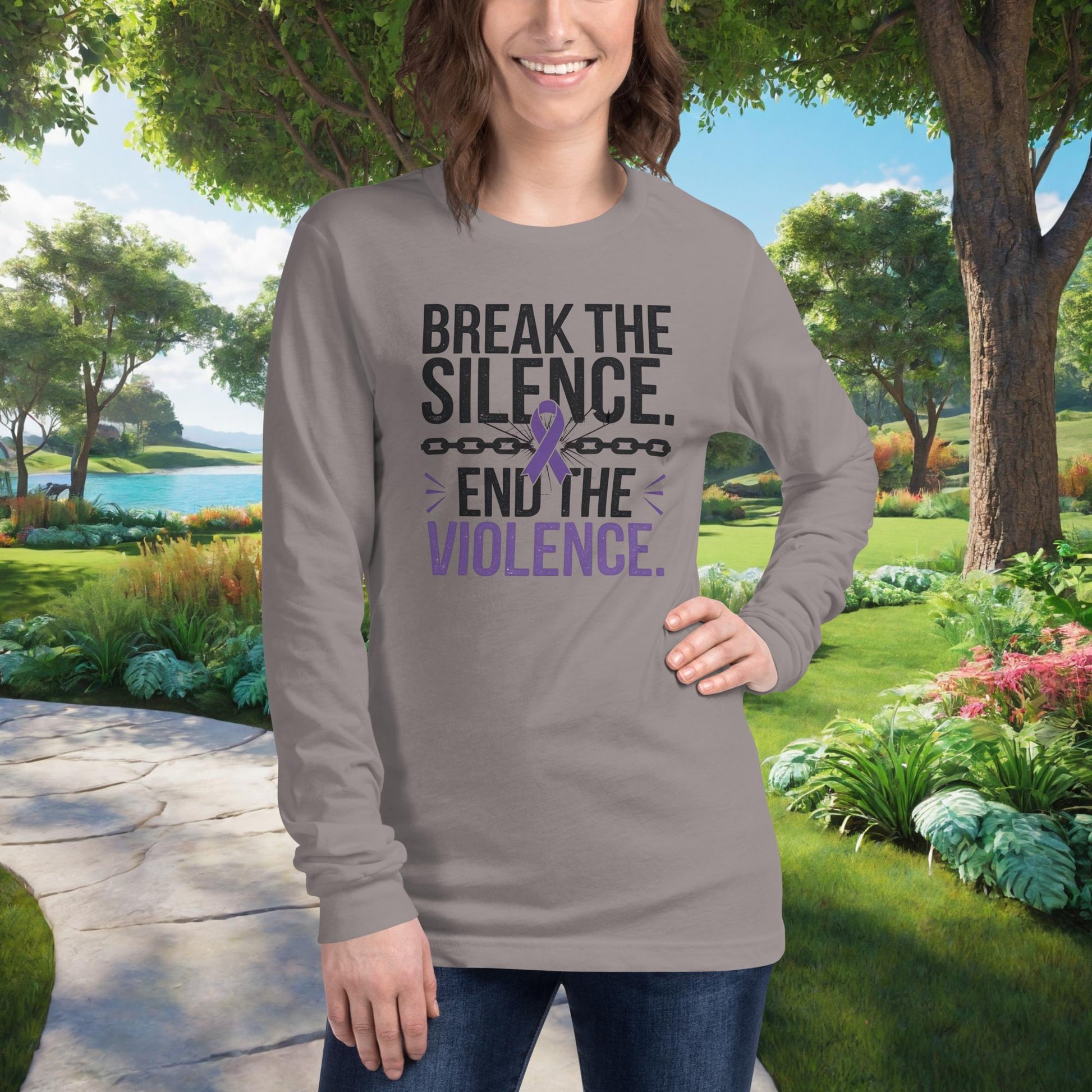 Break The Silence. End The Violence on Unisex Long Sleeve T-Shirt, domestic violence awareness, empowerment, survivor support