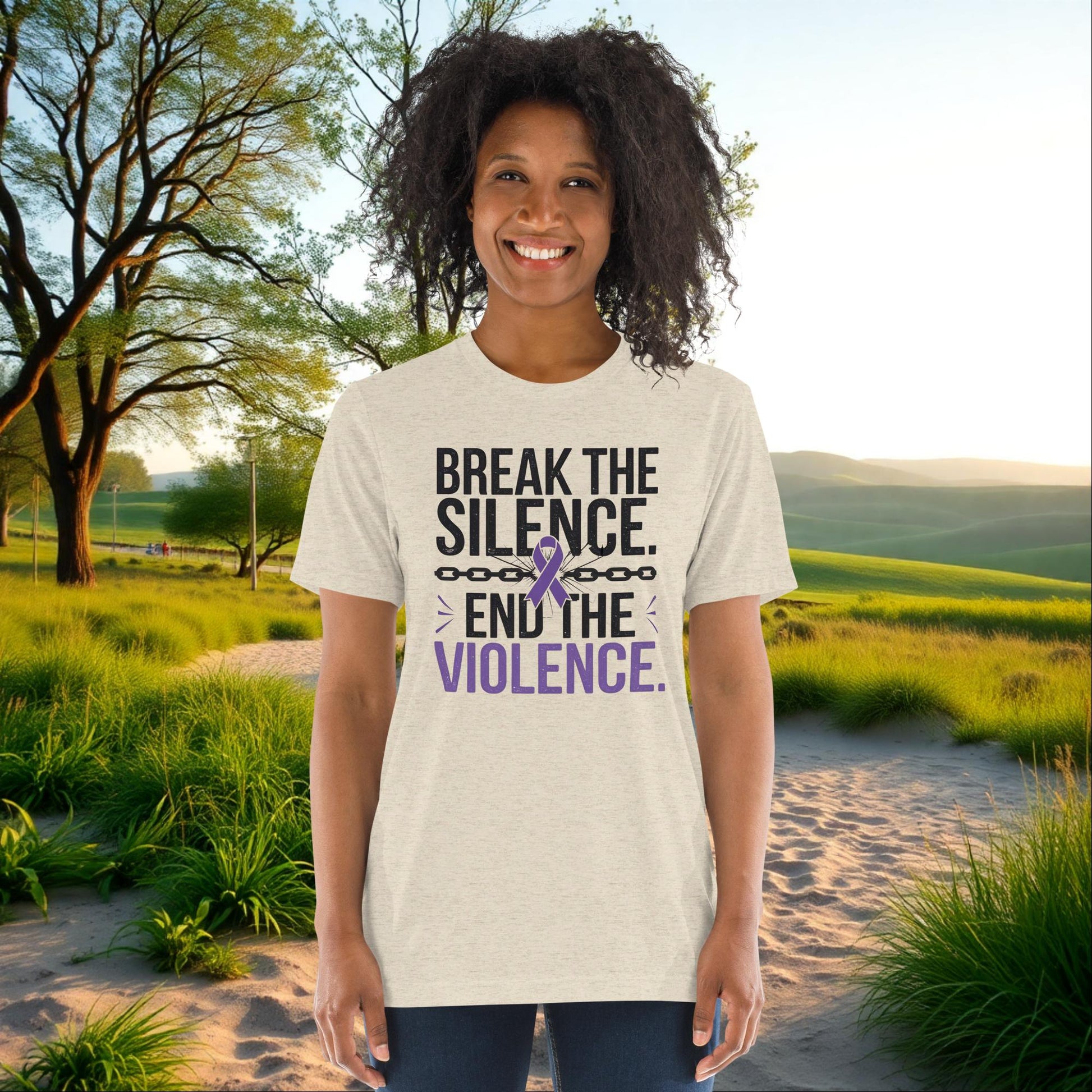 Break the Silence, End the Violence on Unisex Tri-Blend T-Shirt, domestic abuse awareness, survivor support tee