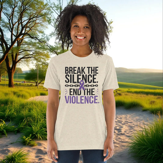 Break the Silence, End the Violence on Unisex Tri-Blend T-Shirt, domestic abuse awareness, survivor support tee