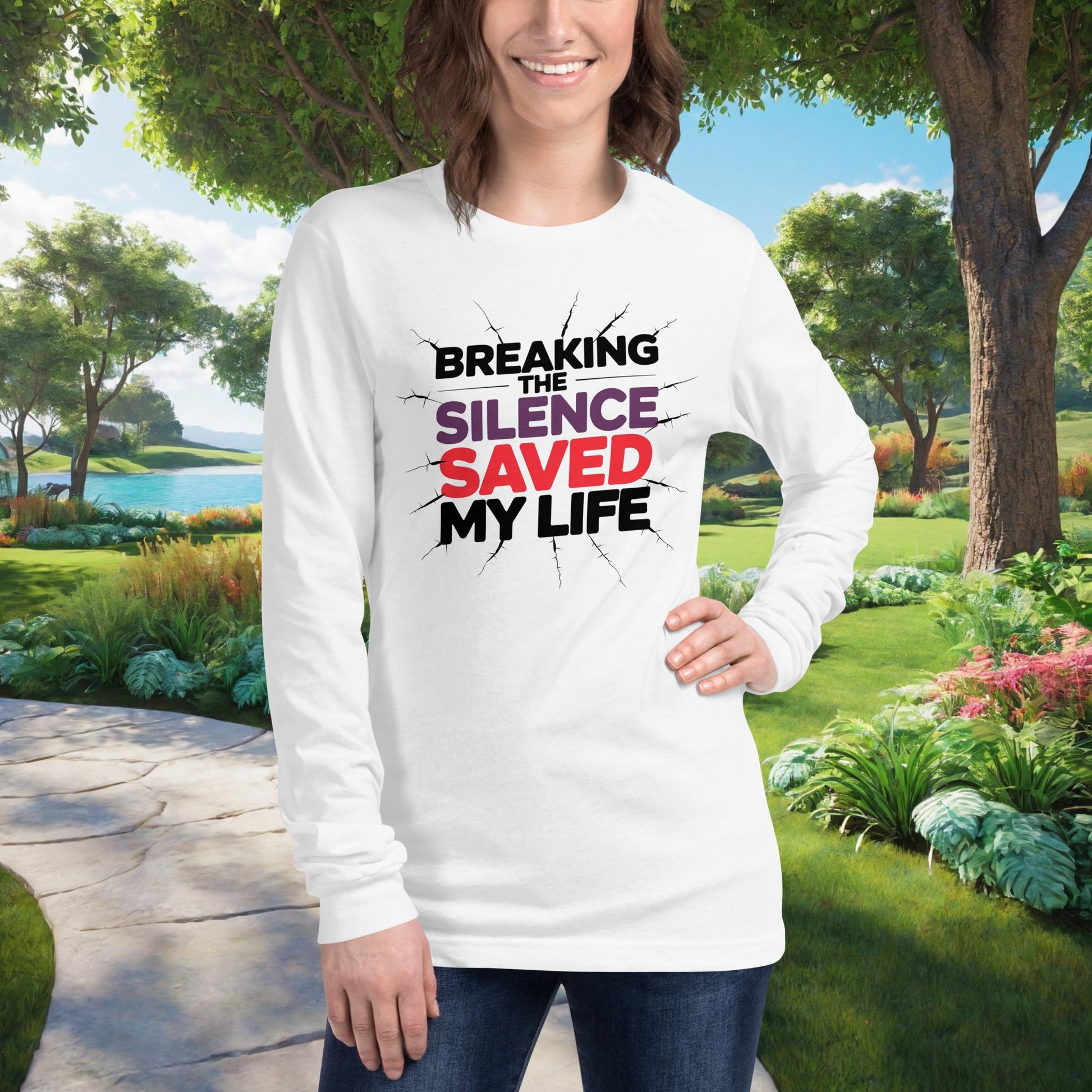 Breaking The Silence Saved My Life on Unisex Long Sleeve T-Shirt, survivor strength, abuse recovery, empowerment tee
