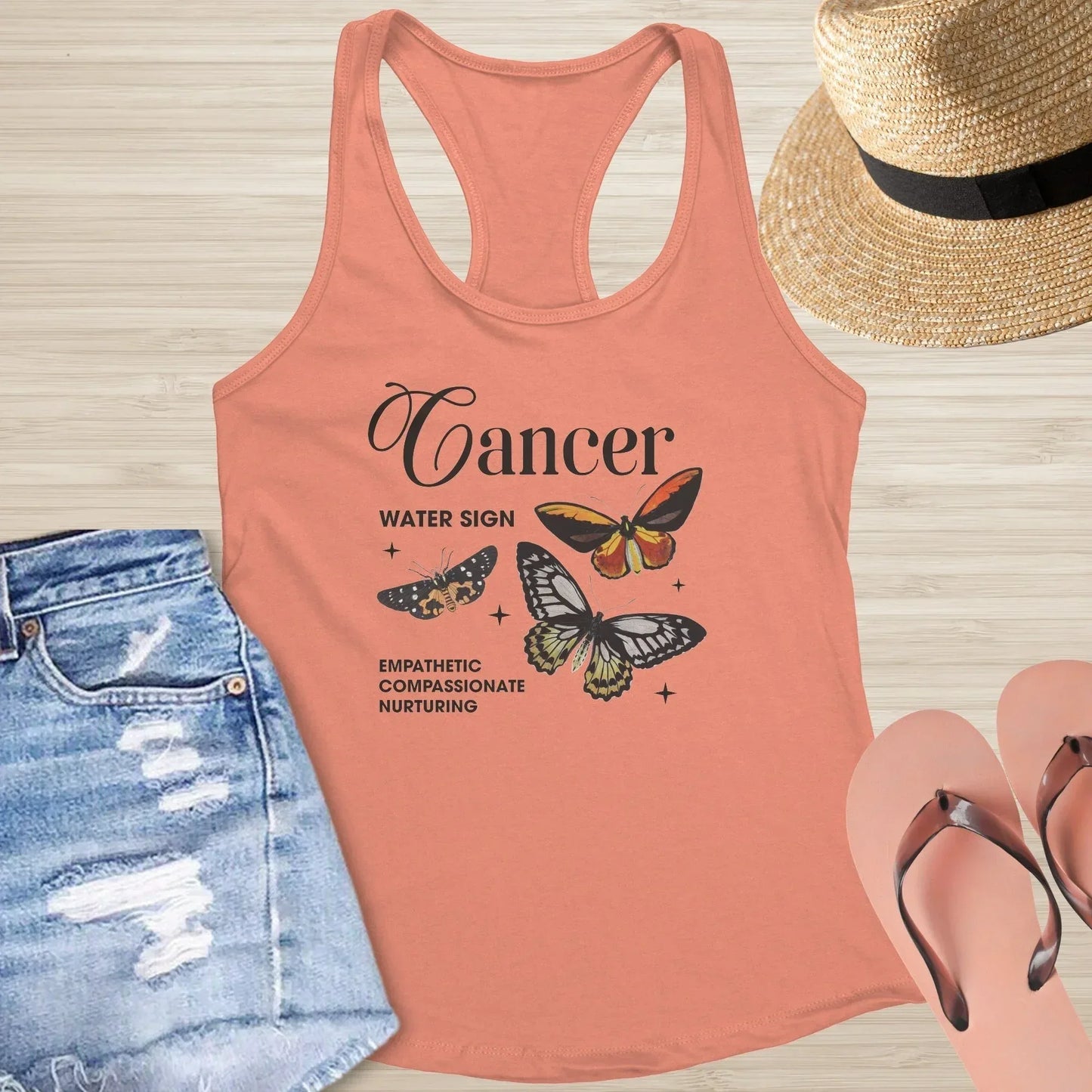 Cancer Butterfly Racerback Tank - Celestial Racerback Tank for Emotional Wellness & Self - Love - MySisterIsASurvivor
