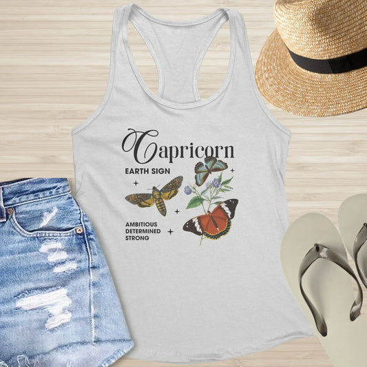 Capricorn Butterfly Racerback Tank - Astrology & Mental Health Tank with Butterfly Symbol - MySisterIsASurvivor