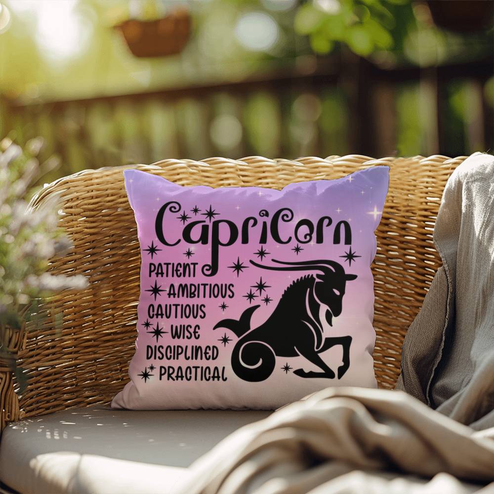 Capricorn zodiac pillow with earthy tones and spiritual astrology vibes