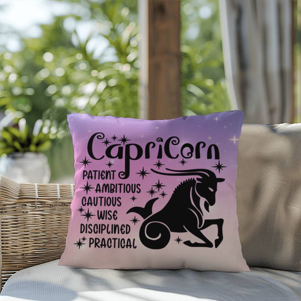 Capricorn zodiac pillow with earthy tones and spiritual astrology vibes